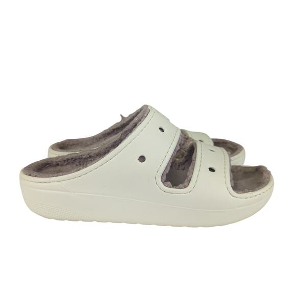 Crocs Classic Cozzzy Sandal 207446 Cream Fur Lined Slides Mens 8 Womens 10 Cozy - Picture 1 of 8